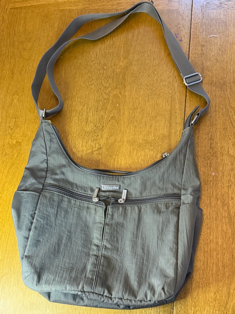 Baggallini Gray Crossbody Messenger Bag with yellow lining